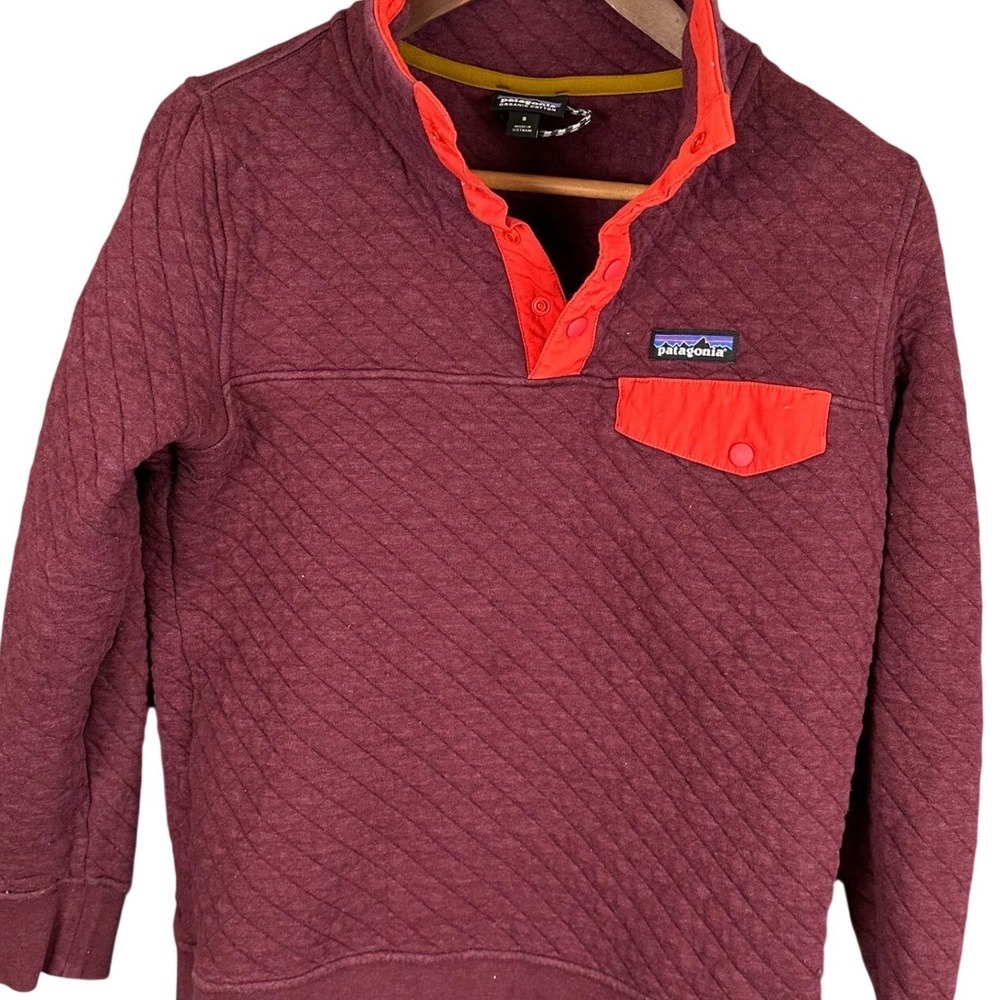 Patagonia Quilted Snap Neck Pullover Sweatshirt Burgundy Organic Cotton Men's S